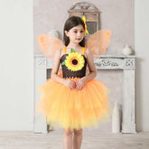 Sunflower Kids Girls Mesh Tutu Yellow Dress 3 Piece Set Cosplay Outfits Halloween Party Suit